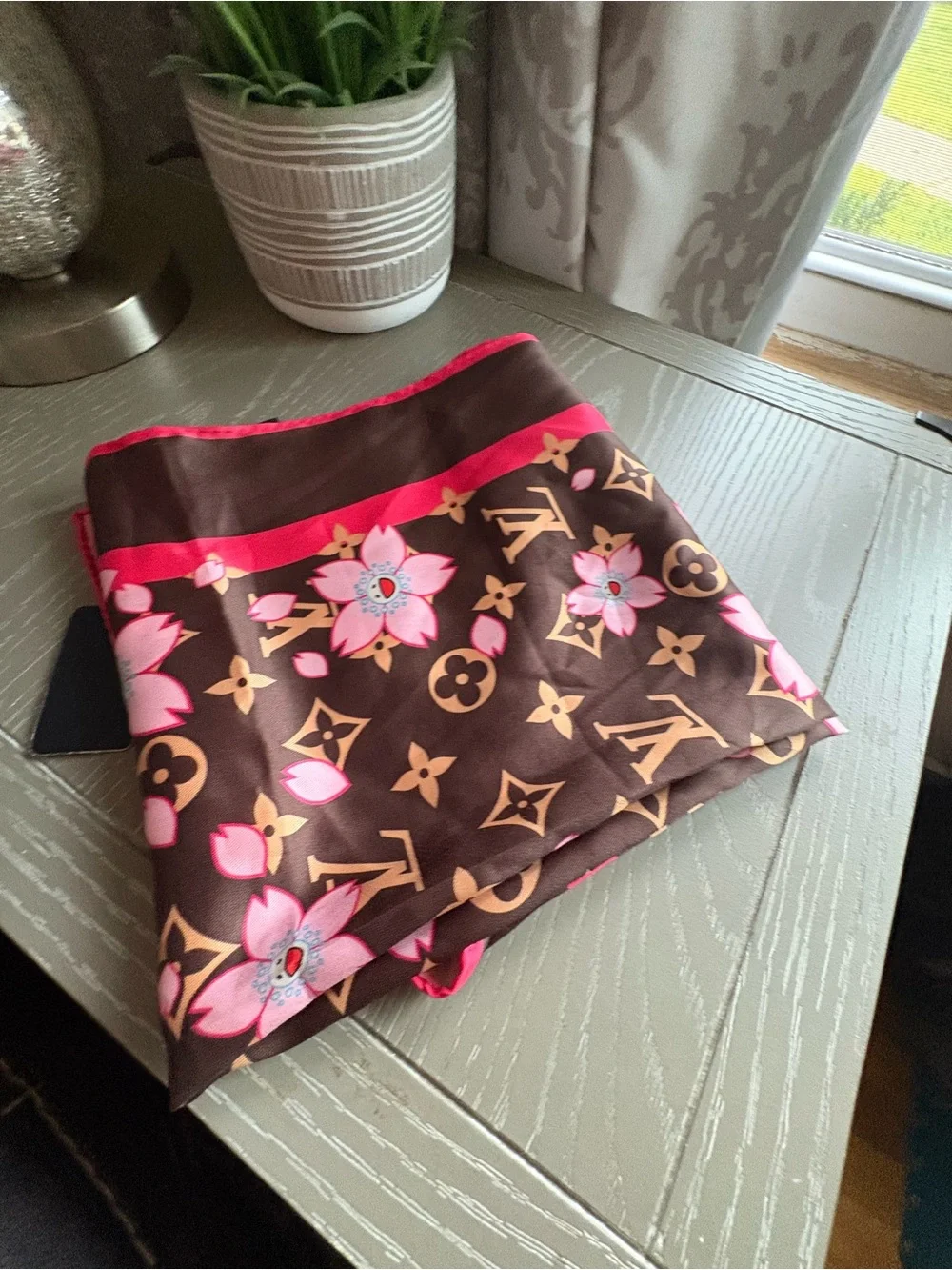 FASHION  Pink & Brown Floral Silk Scarf
